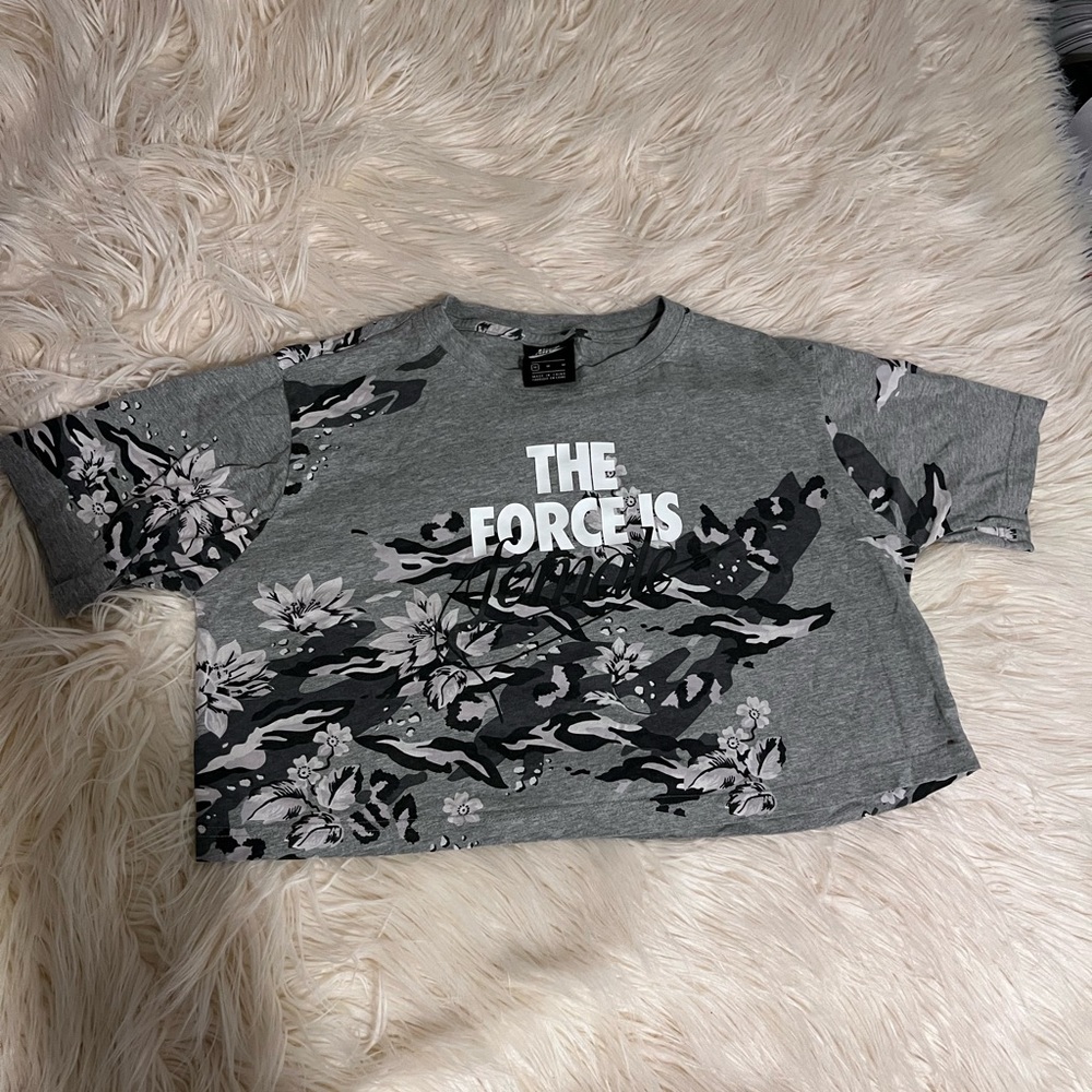Nike black and gray floral crop top